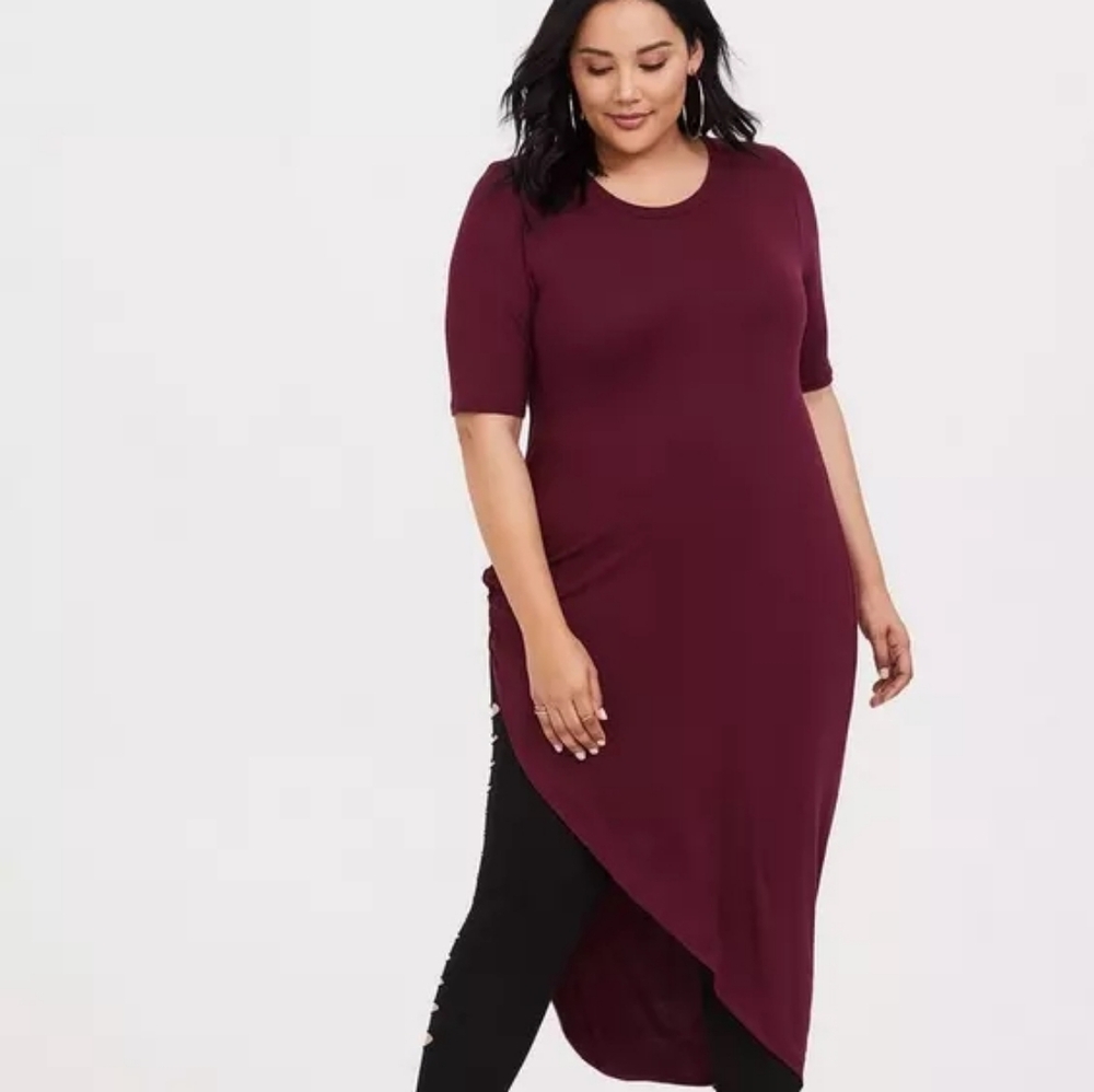 Torrid Super Soft Crew Knotted Asymmetrical Tunic Tee 00X - Picture 1 of 5